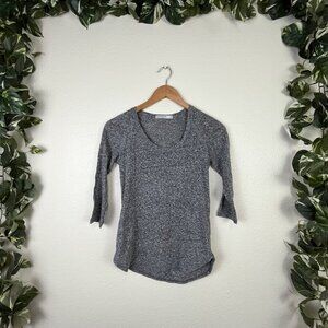 Stateside Scoop Neck 3/4 Long Sleeve Marled Knit Shirt Grey Women’s Size XS